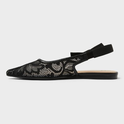 Women&rsquo;s London Lace Sling Back Bow Flats – A New Day Black