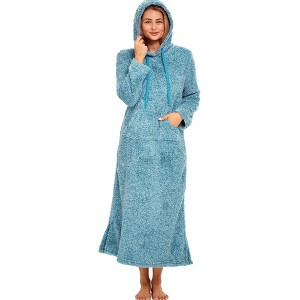 ADR Women's Warm Fleece Nightgown, Oversized Hoodie, Long Hooded Sweatshirt Robe - 1 of 3