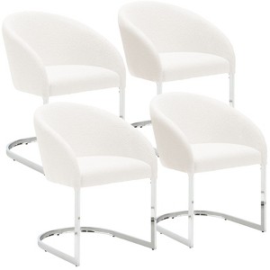 Bekrvio Boucle Dining Chairs with Barrel Back - Mid Century Modern Accent Arm Chairs with Chrome U-Shaped Base -Kitchen/Living Room - 1 of 4