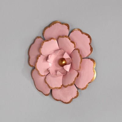 Lakeside Enamel Look Pink Iron Wall Flower Decoration for Homes and Hallways