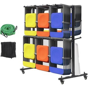Folding Chair Storage Cart, 400LB Capacity Transport Dolly for 42 Chairs or 12 Tables with Wheels, Cords & Dust Cover, Black - 1 of 4