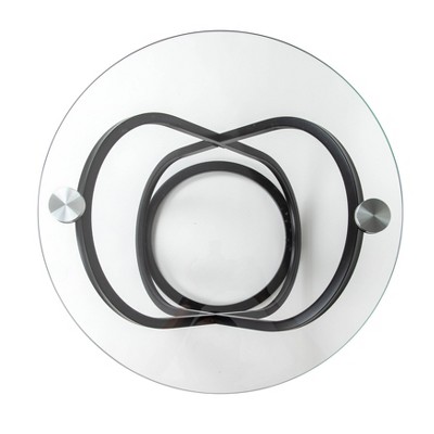 29" Round Black Metal and Glass End Table