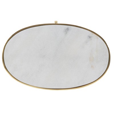 Elegant Round Gray Stone Top End Table with Gold Metal Base