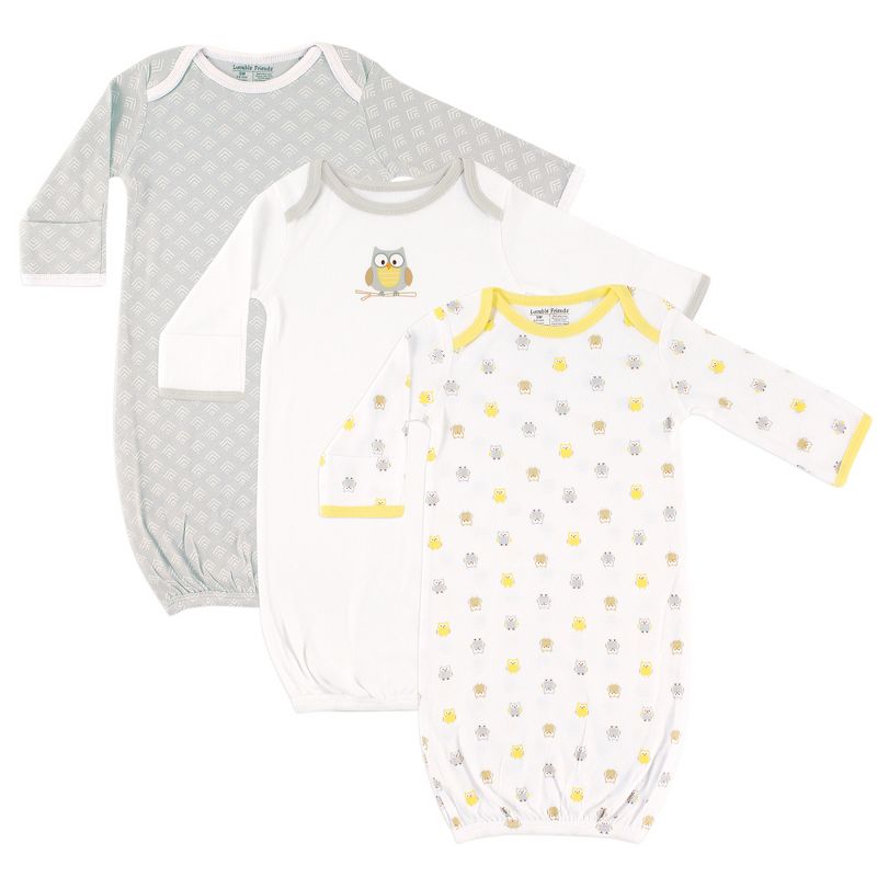 Luvable Friends Baby Unisex Cotton Gowns, Owl, 0-6 Months, 1 of 6