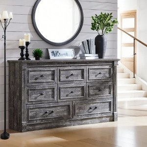 Sincido 8 Drawers Dresser for Bedroom, Farmhouse 61" Wide Tall Dressers w/Roman Column - 1 of 4