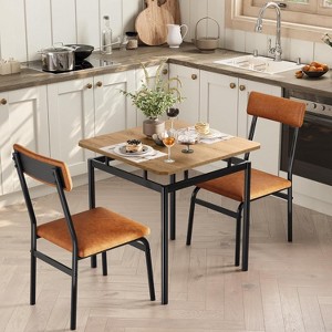Nasitip 3-Piece Dining Set for Small Spaces, Wooden Table & 2 PU Padded Chairs, Space-Saving Kitchen Set, Brown/Black - 1 of 4