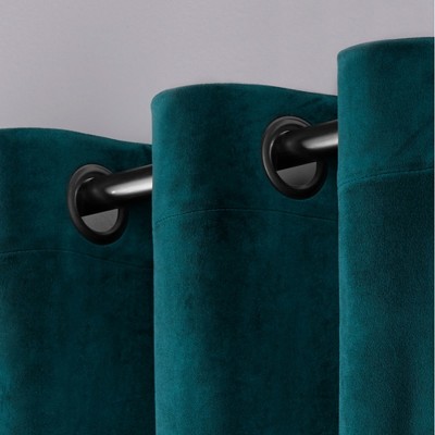 Teal Velvet Light-Filtering Grommet Top Curtain Panels