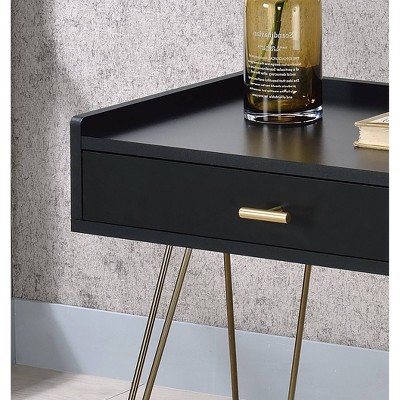 27" Round Black Wood & Metal Allen Accent Table with Storage