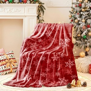 Lomsoe Red Snowflake Flannel Throw Blanket, Winter Holiday Decorative Blankets, Super Soft Cozy Throw Blankets for Home Sofa Couch - 1 of 3