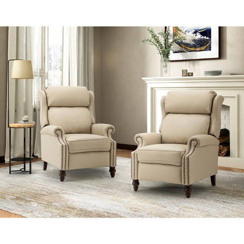 Set Of 2 Ripheus Genuine Leather Manual Recliner With Nailhead Trims ...