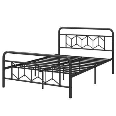 Tangkula Full/King/Queen/Twin Metal Bed Frame Platform Bed with Diamond Accented Headboard & Footboard Black