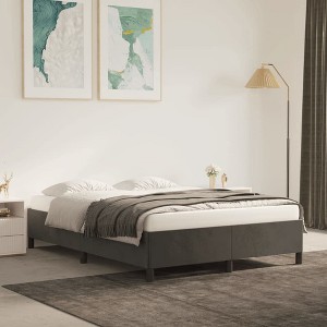 vidaXL Queen Bed Frame in Dark Gray Velvet - Modern Design with Sturdy Structure - 1 of 4