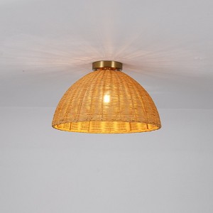 Rennnsan Quenna 16" W 1 - Light Dome Woven Ratten Boho Dimmable Semi Flush Mount in Gold - 1 of 3