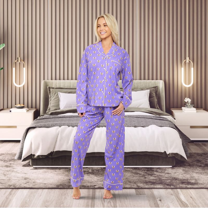 Women's Soft Cotton Knit Jersey Pajamas Lounge Set, Long Sleeve Top and Pants with Pockets, 4 of 10