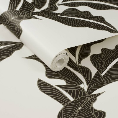 Botanical Leaf Peel and Stick Wallpaper Black/White - Opalhouse™ designed with Jungalow™: Vinyl, Self-Adhesive, Washable