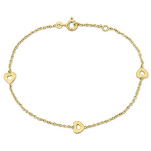 EVERLY JEWELRY | 14K Yellow Gold Enamel Heart Charm Rolo Chain Link Bracelet, 7 inch - 1 of 4