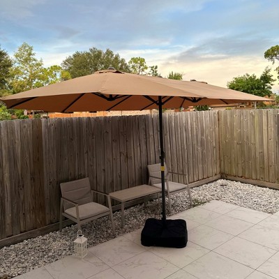 Coffee Steel Double-Sided Rectangular Patio Umbrella with Base