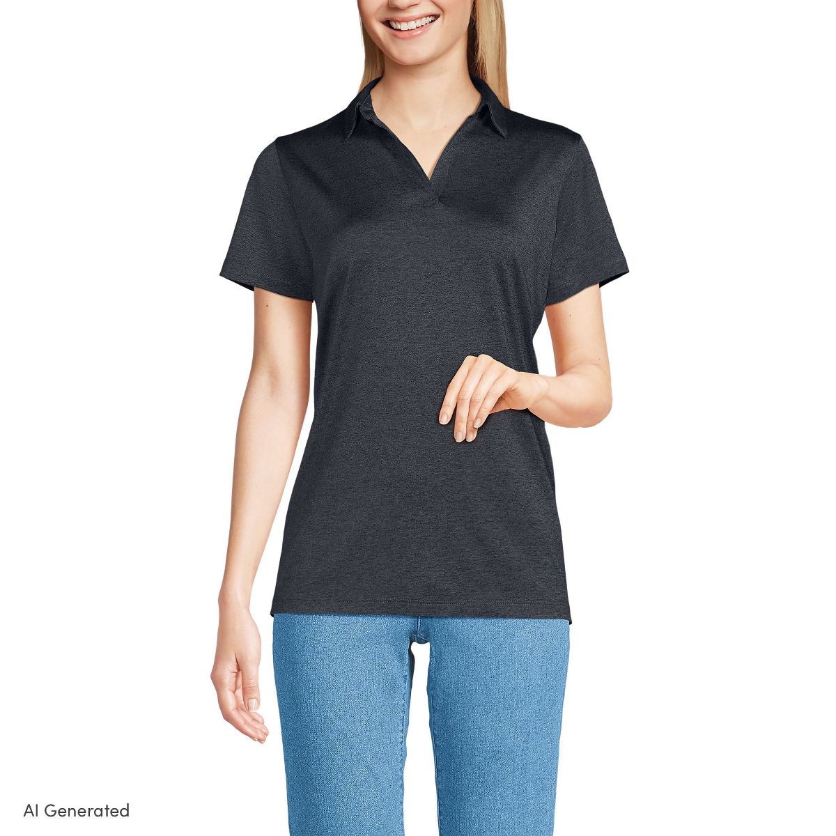 Lands' End Women's Rapid Dry Short Sleeve Space Dye Sport Neck Polo Shirt