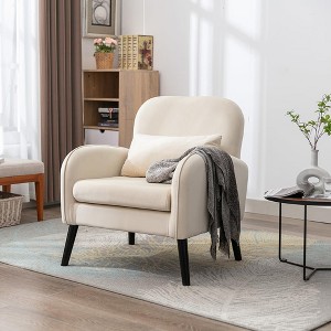 Accent Chair with 4 Anti Slip Foot Pads, Black Painting, Cushion, Wood Frame Modern Tufted Single Reading Sofa Armchair for Office, Bedroom - 1 of 4