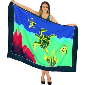 LA LEELA Women's Wrap Swimwear Cover up Sarong Wraps One Size Cyan Turtle - 1 of 4