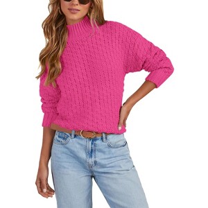 Women's Long Sleeve Waffle Knit Sweater Crew Neck Solid Color Pullover Crewneck Sweaters - 1 of 2