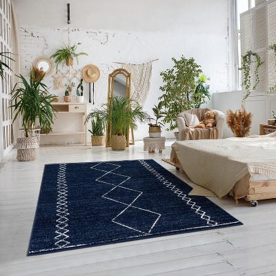 Navy Geometric 8' x 10' Stain-Resistant Synthetic Area Rug