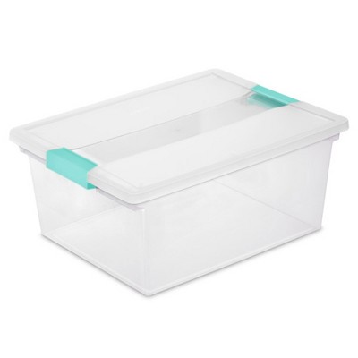 Sterilite Clip Box, Stackable Storage Bin with Latching Lid, Plastic Container to Organize Office, Crafts, Home, Clear Base and Lid