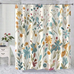 Colorful Floral Shower Curtain,Cute Flower Herbs Waterproof Fabric Machine Washable for Bathroom Bathtub Decor with Hooks 72x72 - 1 of 4