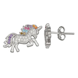 Junior Jewels Sterling Silver Children's Unicorn CZ Earrings - 1 of 2