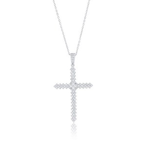 Bella Silver Sterling Silver, CZ Cross 18" Pendant Necklace - Silver - 1 of 2