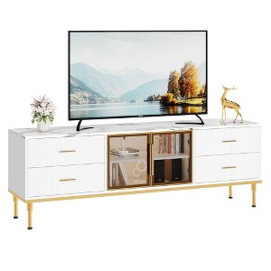 Whizmax 65 Inch TV Stand with LED Lights, Modern Entertainment Center with 4 Drawers & Shelves & Glass Doors, TV Console Table for 55/65/75 Inch TV - 1 of 4