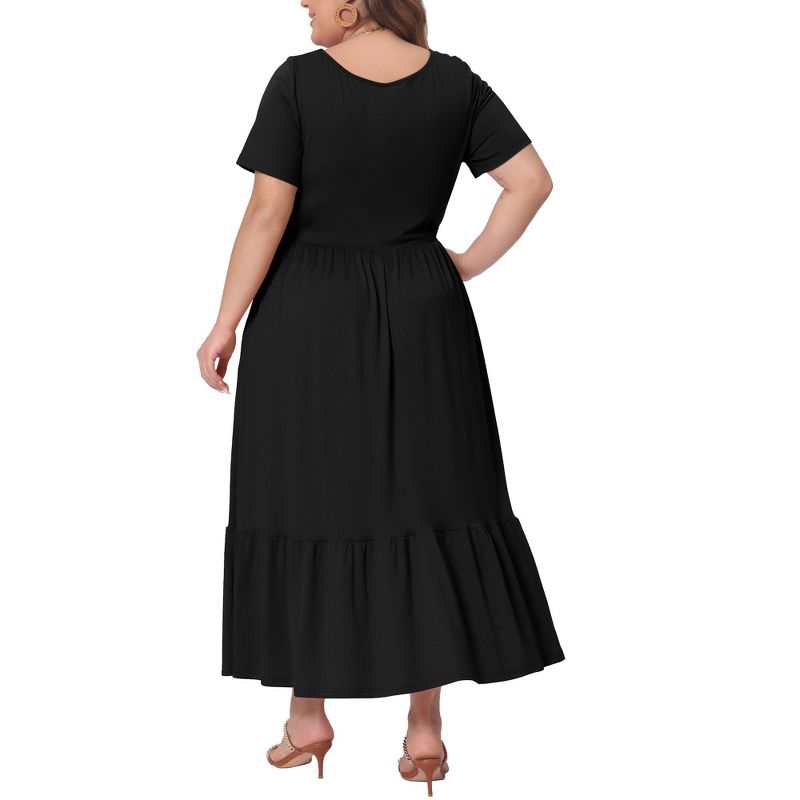 Agnes Orinda Women's Plus Size Short Sleeve Crew Neck Basic Swing Flowy Ruffle Maxi A Line Dresses, 4 of 5