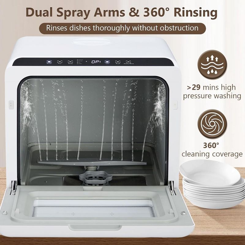 Countertop Dishwasher 360° Dual Spray Arm With Water Tank & Air-Drying Function, 4 of 8