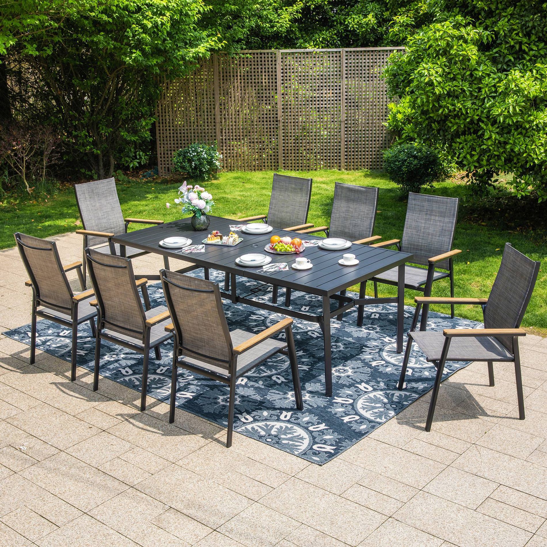 Captiva Designs 9pc Outdoor Dining Set with Rectangle Table and Gray Aluminium Textilene Chairs