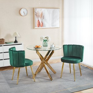 3-Piece Dining Set with Glass Table and Four Velvet Chairs - 1 of 4