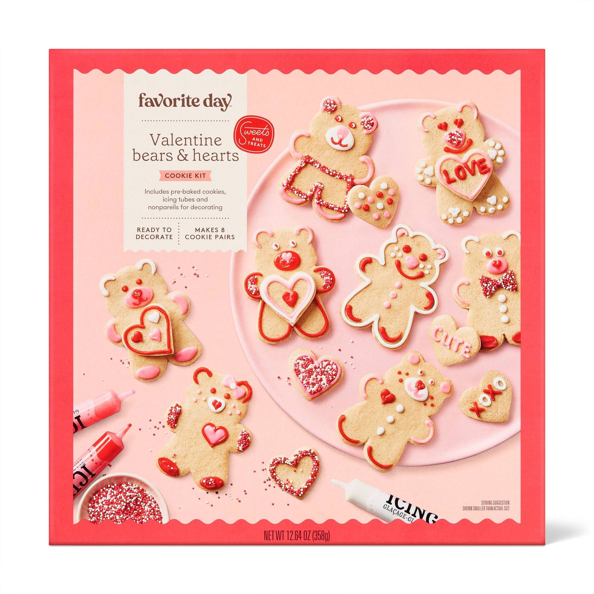 Valentine's Teddy Bear Heart Ready to Decorate Cookie Kit - 12.64oz - Favorite Day™