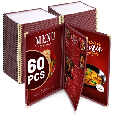 WeChef 60 Pack Restaurant Menu Covers 8.5x11" Book Style 3 Pages 6 View Burgundy