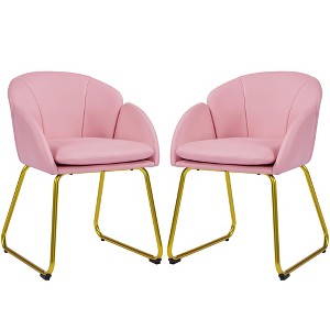 Yaheetech Set of 2 Flower Shape Velvet Armchair for Living Room, Bedroom, Simple Pink - 1 of 4