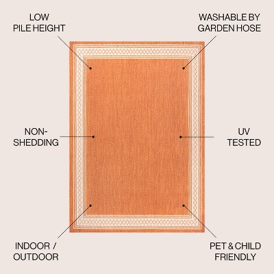 Lucia Cream and Orange Synthetic Indoor/Outdoor Area Rug