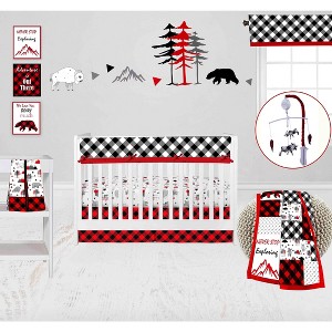 Bacati - Lumberjack Red Black Gray 10 pc Crib Bedding Set with Long Rail Guard Cover - 1 of 4
