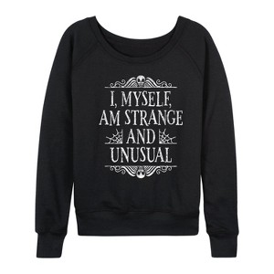 Women's - Instant Message - I Myself am Strange and Unusual Lightweight French Terry Wide Neck Long Sleeve Graphic Shirt - 1 of 4