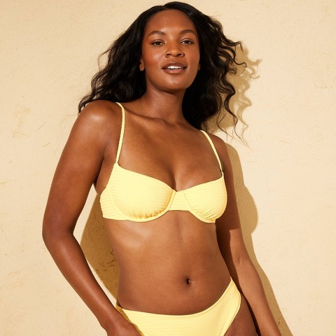 Shade & Shore Women's Seersucker Balconette Underwire Bikini Top - Shade & Shore™ Yellow M