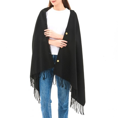 Pashmina Soft Shawl Wrap Scarf with Fringes, Black 