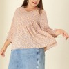 Agnes Orinda Women's Plus Size V Neck Babydoll 3/4 Lantern Sleeve Casual Floral Flowy Blouses - 2 of 4