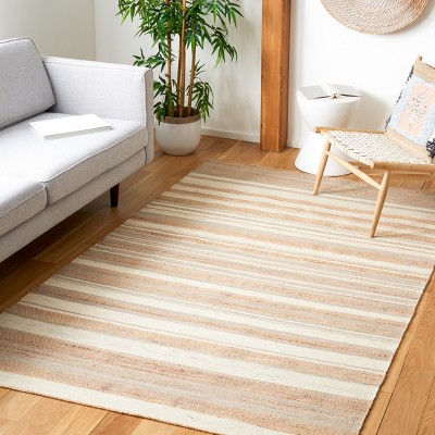 Ivory and Natural Wool Cotton Flatweave Rug, 3' x 5'
