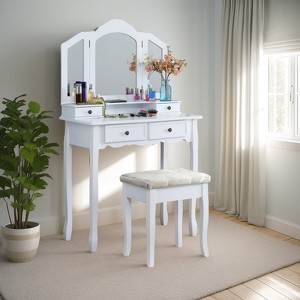 Wooden Vanity Make Up Table and Stool Set - 1 of 4