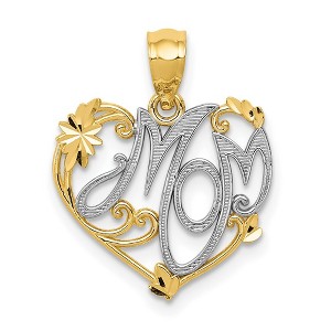 Black Bow Jewelry 14k Yellow Gold and White Rhodium Mom Floral Heart Pendant, 15mm - 1 of 4