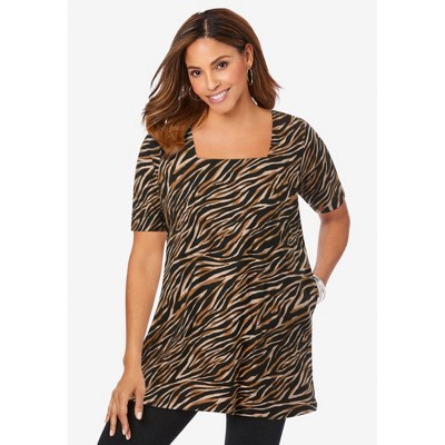 Jessica London Women's Plus Size Stretch Cotton Square Neck Tunic