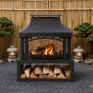 BAOURE 40" Outdoor Wood Burning Fireplace, 50,000 BTU Steel Fire Pit with Chimney & Spark Screen for Patio and Backyard - 1 of 4
