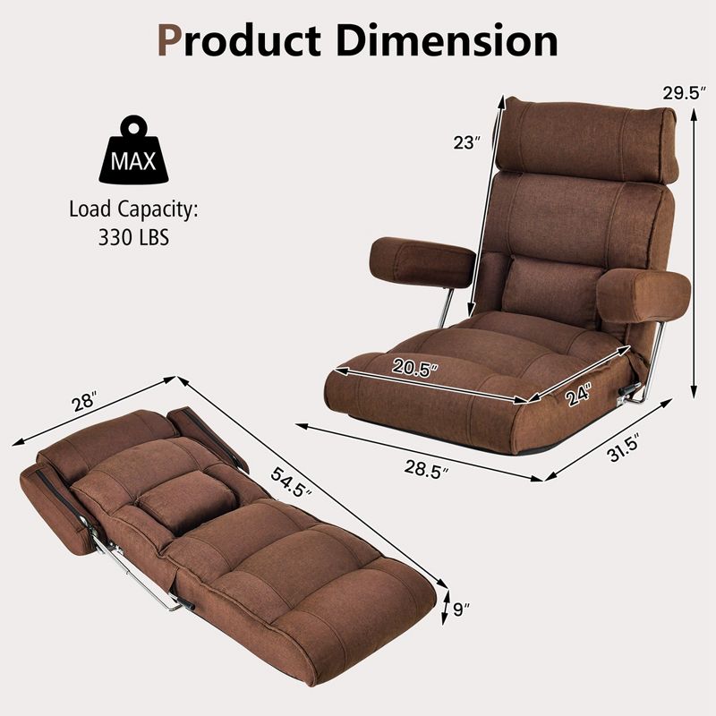 Costway Adjustable Lazy Sofa with Stepless Adjustable Back & 6-position Head/Lumbar/Seat Brown/Gray/Blue, 3 of 9